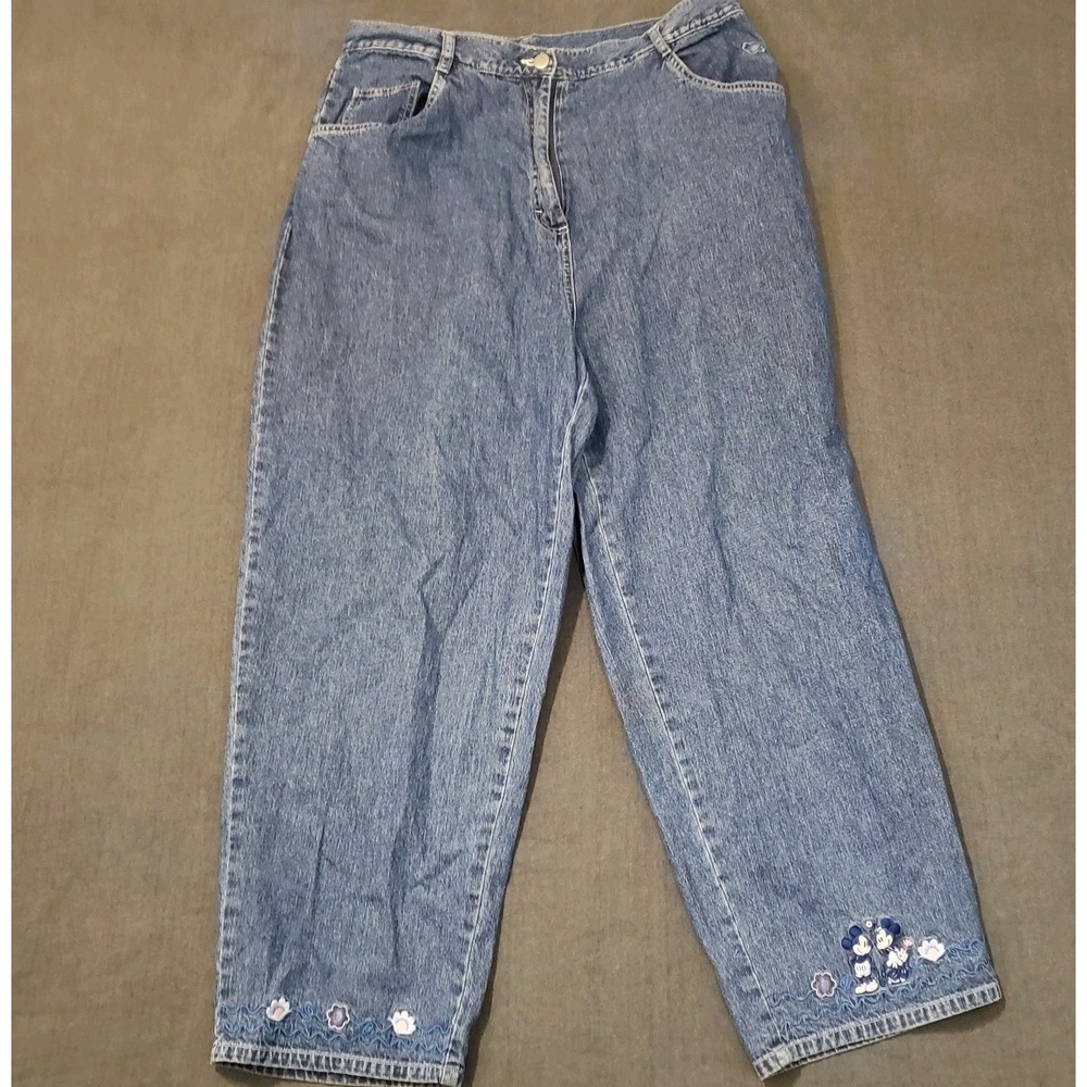 Disney Store Jeans Womens‎ Size Large Mickey Minnie Embroidered Cotton Straight